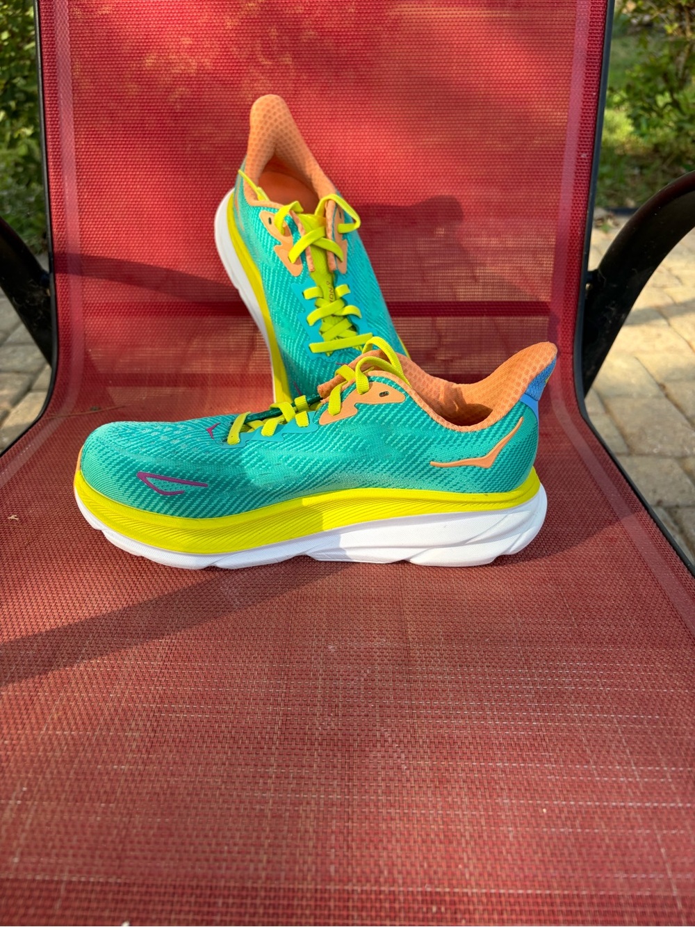 Hoka Women's Teal, Yellow & Peach Athletic Running Shoes 5.5 D - Picture 2 of 10